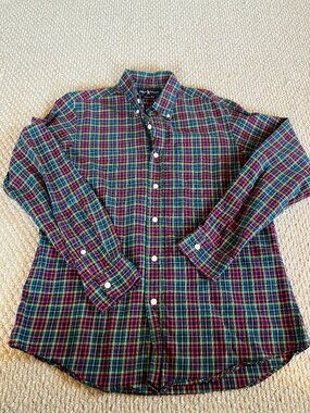 RALPH LAUREN Men's Red/Green Plaid Made in Italy Button-Up Long Sleeve Shirt M